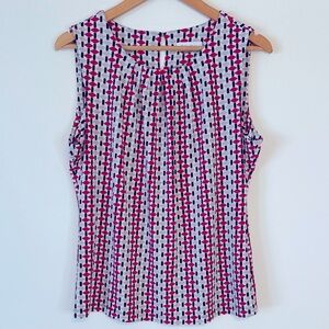 CALVIN KLEIN Stretch Sleeveless Office Geometric Printed Blouse
